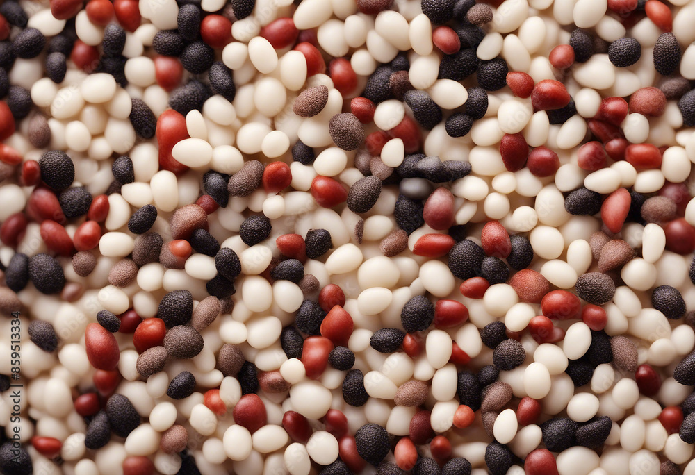 A cascade of quinoa seeds showcasing a mix of white red and black varieties symbolizing diversity an A cascade of quinoa seeds showcasing a mix of white red and black varieties symbolizing diversity an