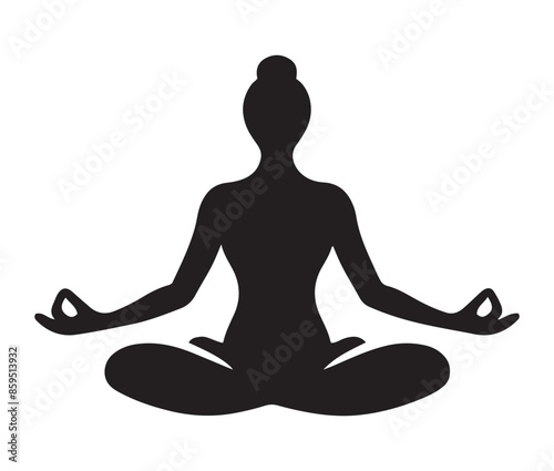 Yoga silhouette. Meditating woman in lotus position. Vector illustration.