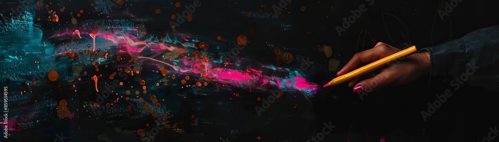 A hand drawing with a vibrant crayon on a digital tablet, displaying holographic effects, Tech, Digital Art, Hologram A hand drawing with a vibrant crayon on a digital tablet, displaying holographic effects, Tech, Digital Art, Hologram