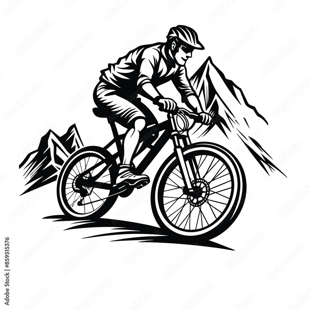 Obraz premium Mountain Biker Vector Silhouette artwork