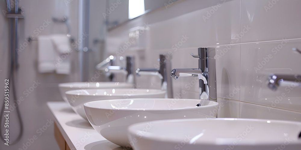 White bathroom fixtures with mirrored cabinet for storage and grooming essentials. Concept Bathroom Design, White Fixtures, Mirrored Cabinet, Storage Solutions, Grooming Essentials White bathroom fixtures with mirrored cabinet for storage and grooming essentials. Concept Bathroom Design, White Fixtures, Mirrored Cabinet, Storage Solutions, Grooming Essentials