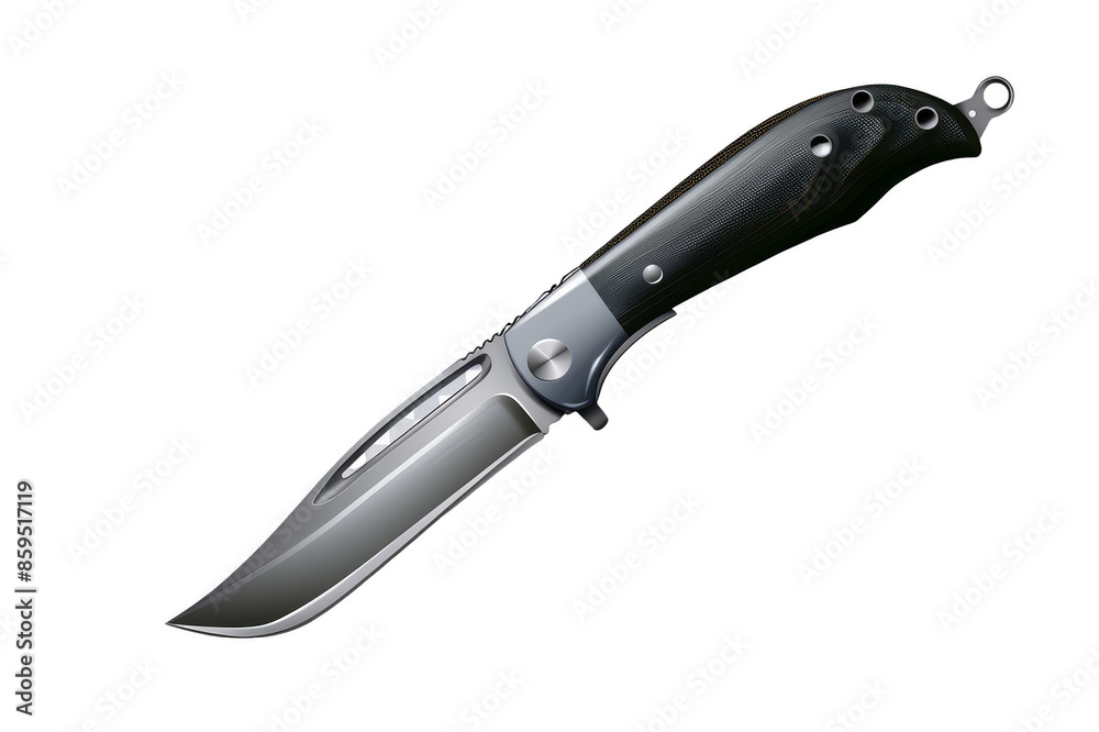 Obraz premium Hunting steel knife with a black handle on a transparent background