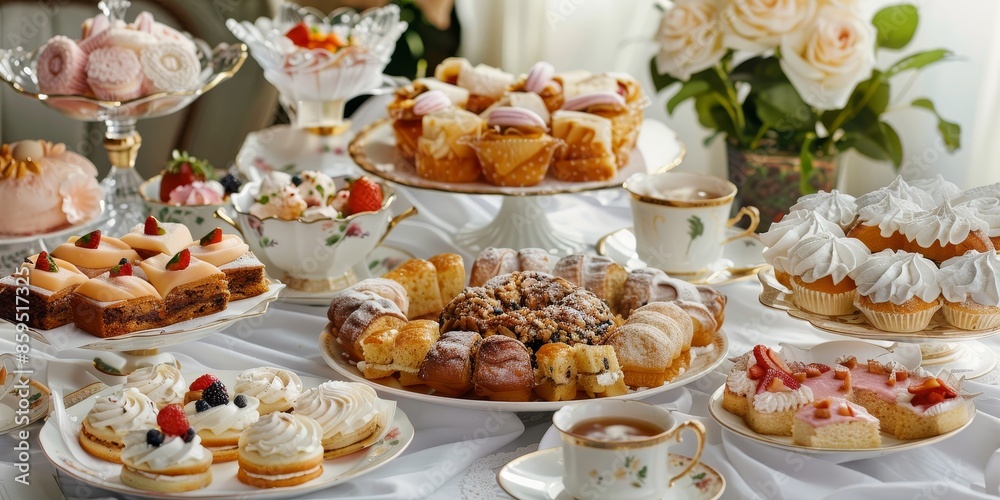 A table full of delicious pastries and cakes, perfect for a party or special occasion.