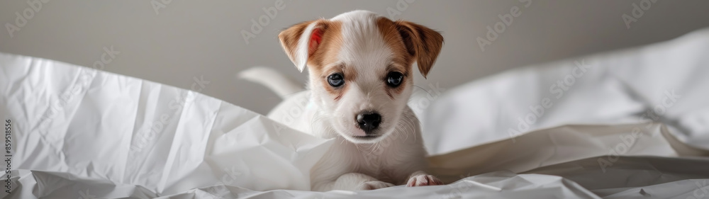 Adorable Puppy Behind Paper, Room for Banners Adorable Puppy Behind Paper, Room for Banners