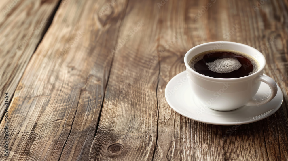 Cup of coffee on rustic wooden table in a cafe Cup of coffee on rustic wooden table in a cafe