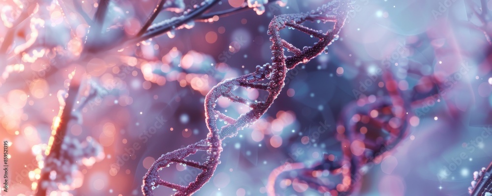 Detail of dna in human body, healthcare concept panorama banner. Generative AI. Detail of dna in human body, healthcare concept panorama banner. Generative AI.