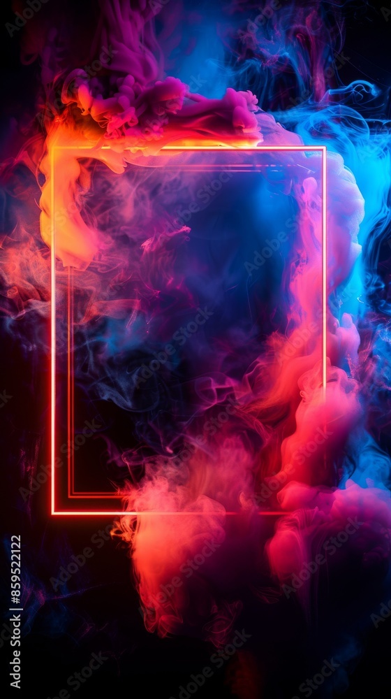 Abstract Neon Light Frame With Blue, Pink, and Orange Smoke Abstract Neon Light Frame With Blue, Pink, and Orange Smoke