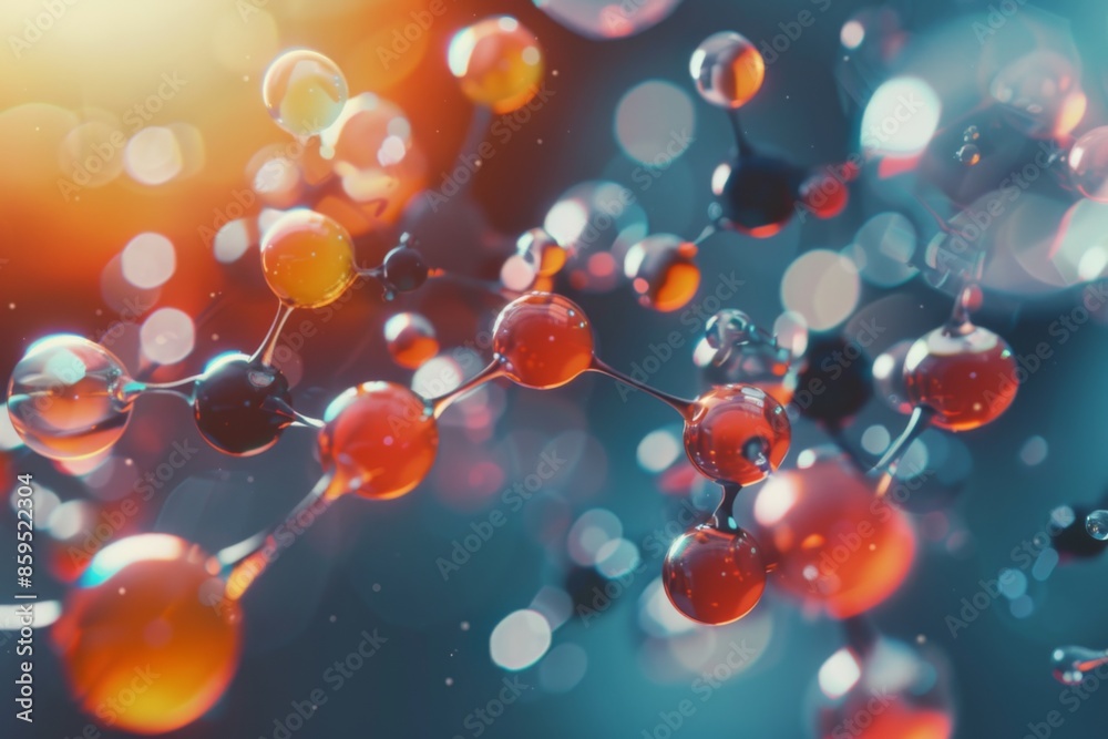 Science close up view on molecule and atom model. Generative AI. Science close up view on molecule and atom model. Generative AI.