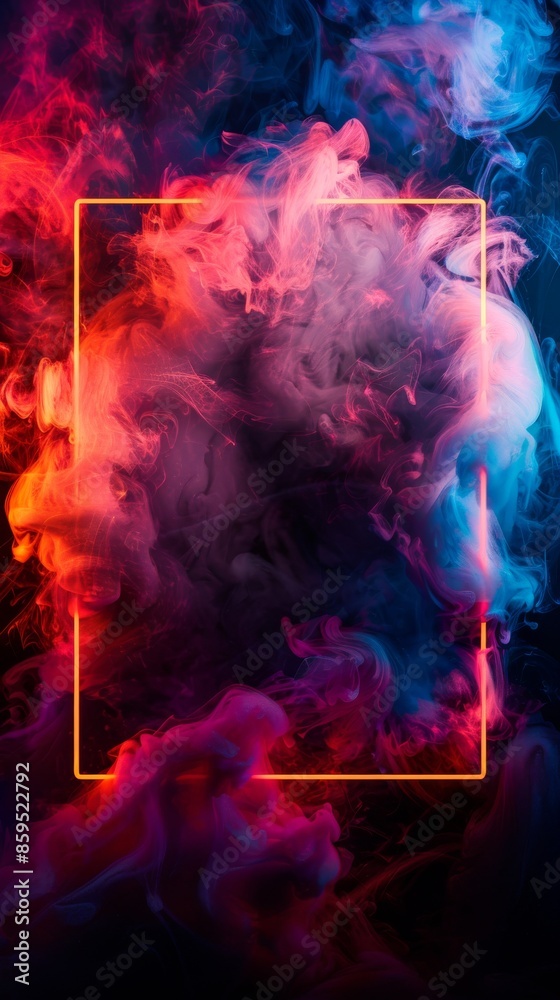 Abstract Neon Light Frame With Blue, Pink, and Orange Smoke Abstract Neon Light Frame With Blue, Pink, and Orange Smoke