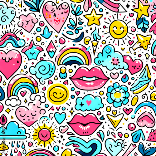 pattern sun clouds lips seamless