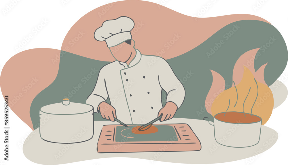 A chef is cooking food on a stove A chef is cooking food on a stove