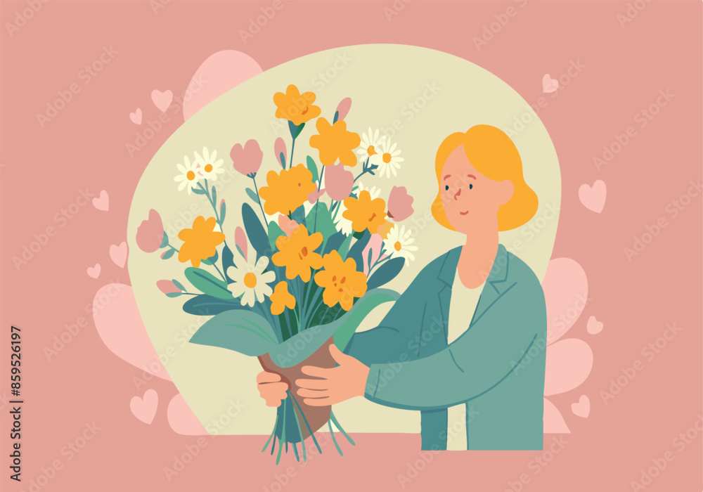 A woman is holding a bouquet of flowers A woman is holding a bouquet of flowers