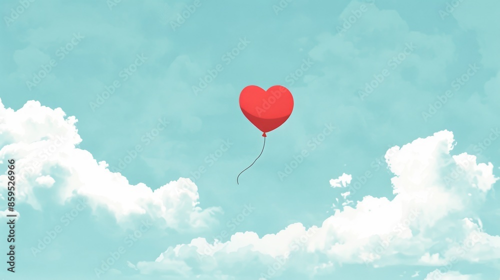 A minimalist drawing of a heart shaped balloon drifting into the sky, carrying love with it A minimalist drawing of a heart shaped balloon drifting into the sky, carrying love with it