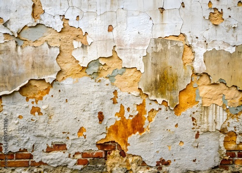 Weathered Wall Texture With Peeling Paint Revealing Brick Underneath