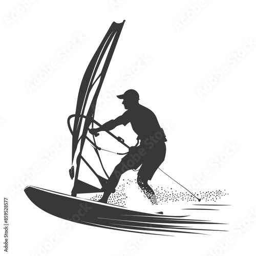 Windsurfer Silhouette: Dynamic Water Sport Vector Illustration.