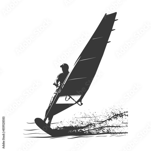 Windsurfer Silhouette: Adrenaline Rush on the Water, Action Sport Icon