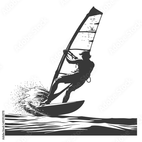Windsurfer Silhouette: High-Contrast Water Sport Graphic