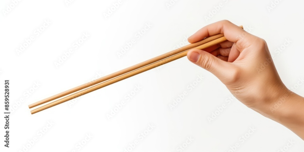 Hand Holding Chopsticks Against White Background Hand Holding Chopsticks Against White Background