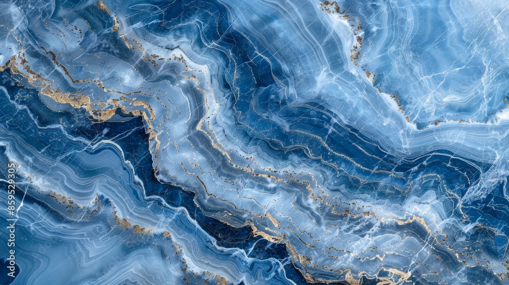 Obraz premium Abstract blue and white marble texture background with swirling patterns.