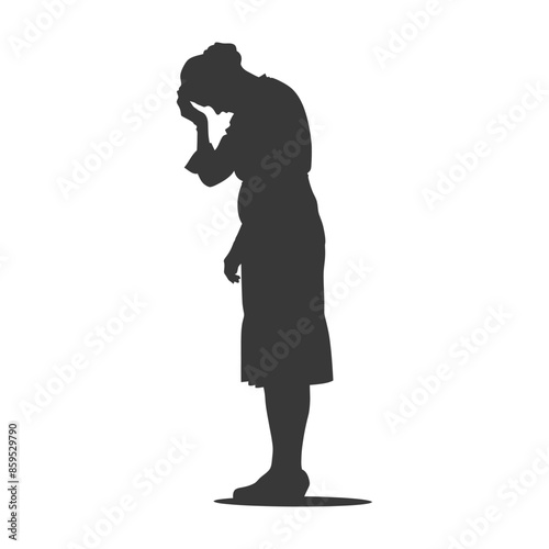 silhouette elderly woman holding headache in pain black color only
