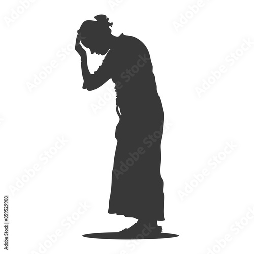 silhouette elderly woman holding headache in pain black color only