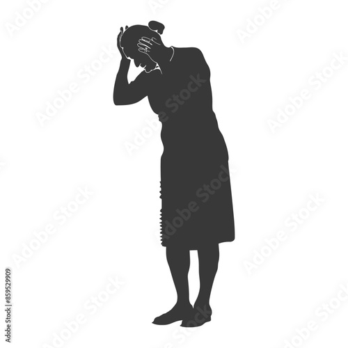 silhouette elderly woman holding headache in pain black color only