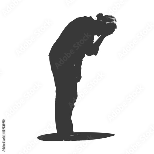 silhouette elderly woman holding headache in pain black color only