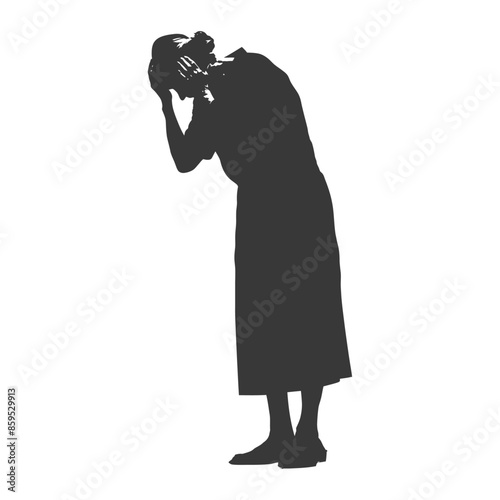 silhouette elderly woman holding headache in pain black color only