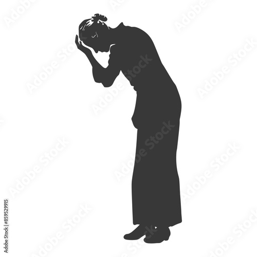 silhouette elderly woman holding headache in pain black color only