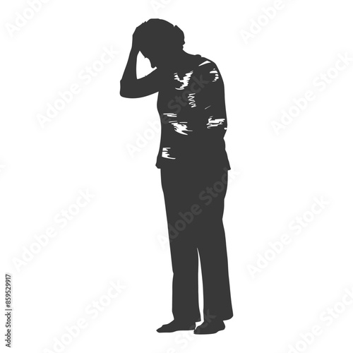 silhouette elderly woman holding headache in pain black color only