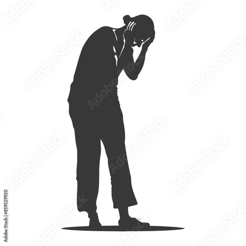 silhouette elderly woman holding headache in pain black color only