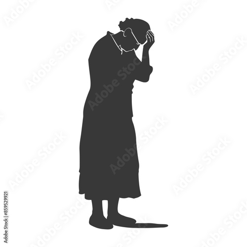 silhouette elderly woman holding headache in pain black color only