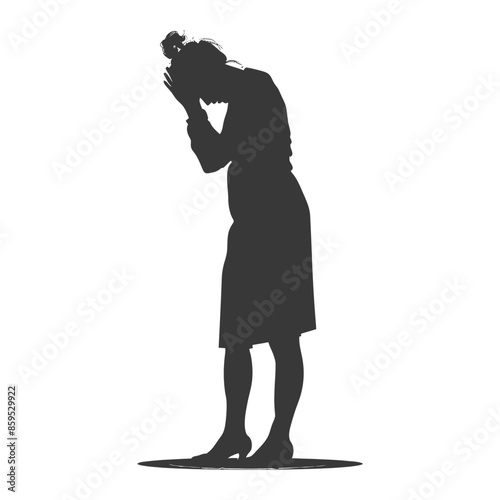 silhouette elderly woman holding headache in pain black color only