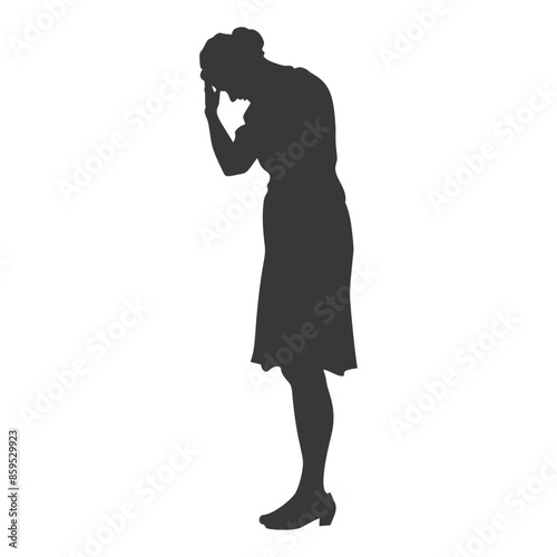 silhouette elderly woman holding headache in pain black color only