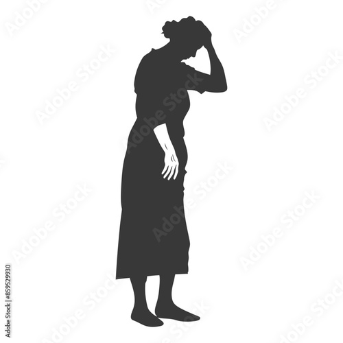 silhouette elderly woman holding headache in pain black color only