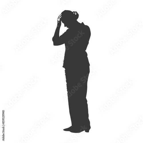 silhouette elderly woman holding headache in pain black color only