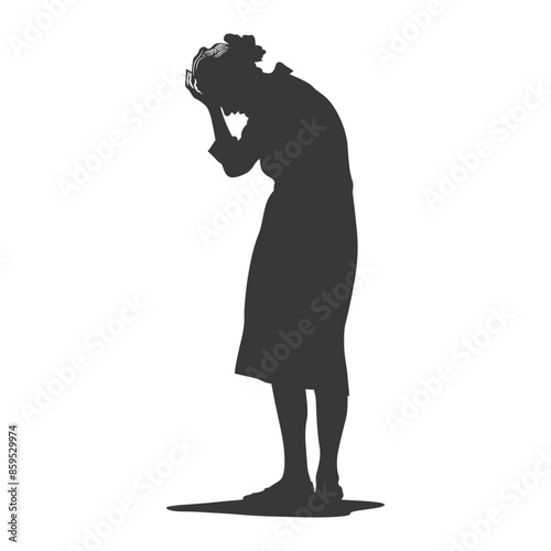 silhouette elderly woman holding headache in pain black color only