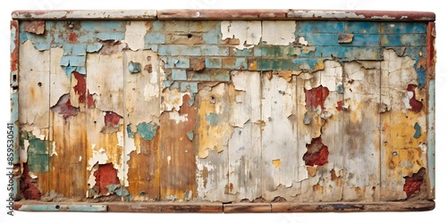 Weathered And Colorful Wooden Signboard With Peeling Paint photo