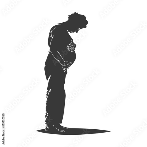 Silhouette: Pregnant woman looking down at belly, expectant mother, contemplative.
