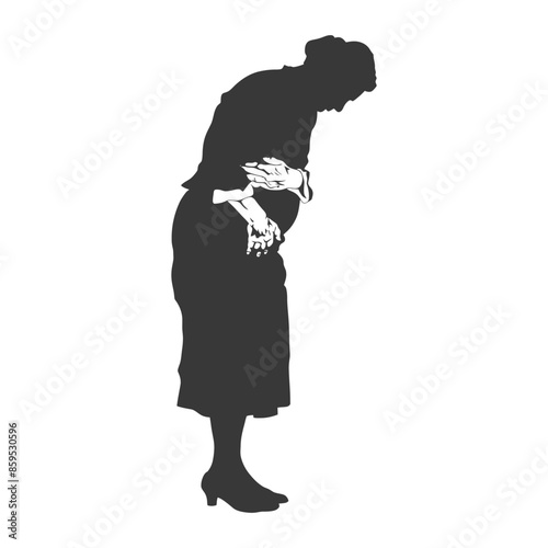 Silhouette of a Woman Bent Over, Clutching Abdomen in Pain.