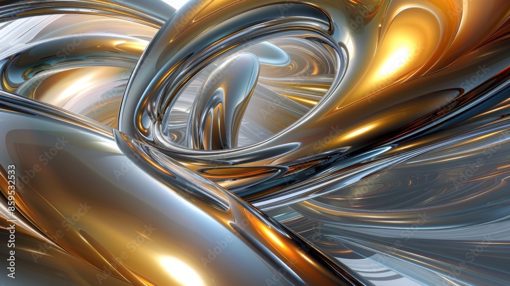 Glossy fluid waves in metallic gold and silver tones creating a sleek abstract background. Glossy fluid waves in metallic gold and silver tones creating a sleek abstract background.