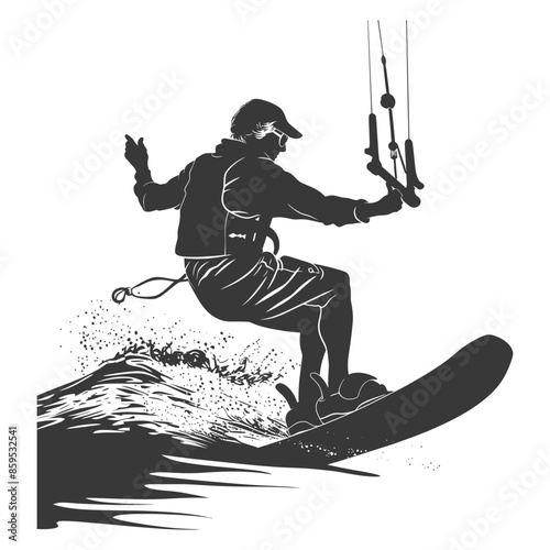 Kitesurfing Silhouette: Vector Art of Water Sport Action.