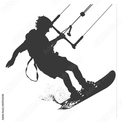 Kitesurfer Silhouette: Action Splash, Board Rider, Extreme Water Sport Vector.