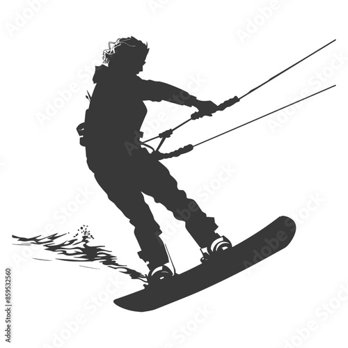Kiteboarder Silhouette: Extreme Water Sport Action Vector.