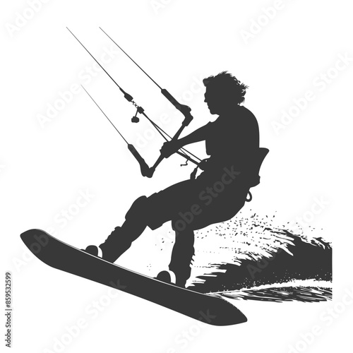 Kitesurfer Silhouette: Water Splash, Dark Action on Board