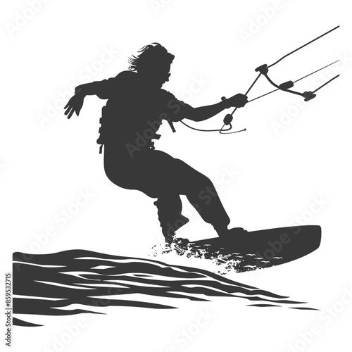 Kitesurfer Silhouette: Dynamic Action, Water Sport, High Contrast Vector Graphic.