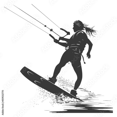 Kitesurfing Woman Silhouette: Action Water Sport, Dynamic Graphic.