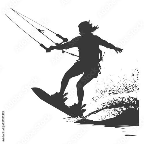 Kitesurfer Silhouette: Water Spray, Action Sport Vector.