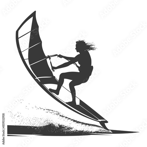 Windsurfer Silhouette: Water Sport Action, Graphic Style.