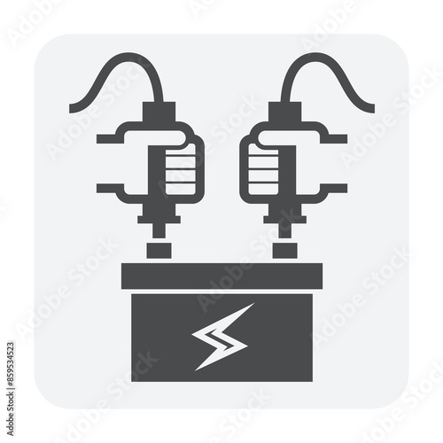 Battery car charging jumping vector icon. Include mechanics, technician to service, maintenance or repair for charge electric power to starter engine of vehicle,  auto,  automobile, automotive.